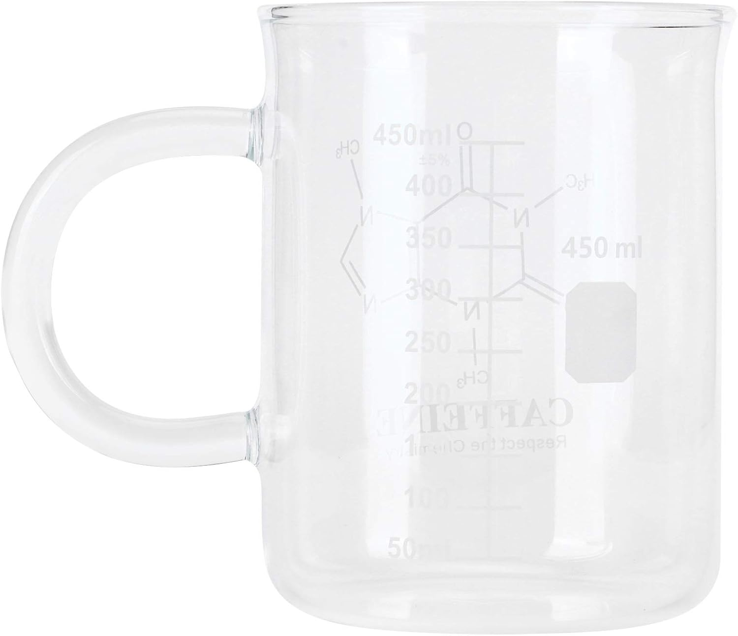 Leopacat Caffeine Beaker Mug, Caffeine Molecule Mug, Scientific Borosilicate Glass Chemistry Mug with Handle Graduated and Pouring Spout for Mocha Latte Milk Cappuccino Water Juice image number 3