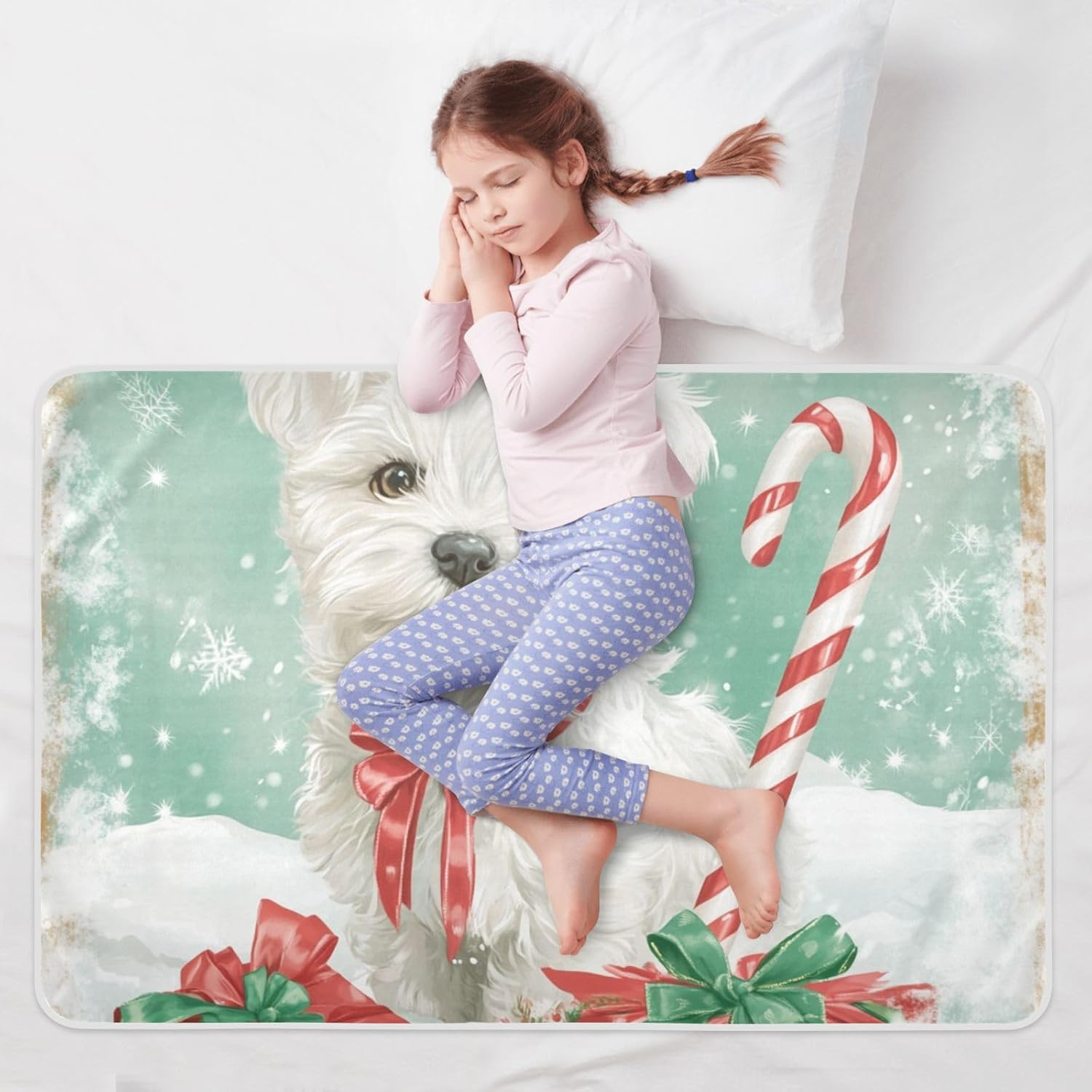 Cartoon Cute White Christmas Dog Extra Large Resuable Changing Pad Covers Water Resistant Diaper Changing Mat Machine Washable Bed Liners for Baby Toddler Children, 52"L X 34"W image number 5