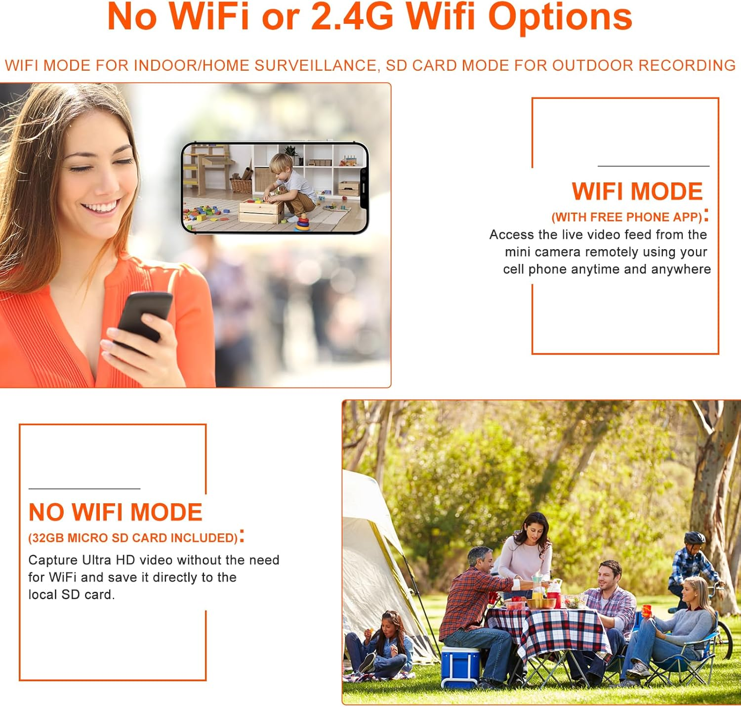 Mini Security Camera Wifi or No Wifi Optional, UCOCARE 4K Spy Camera with 32GB Memory Card, Cameras for Home Security, 150&deg; Wide-Angle, Night Vision, Motion Detection,For Indoor Outdoor (Matte Black) image number 5