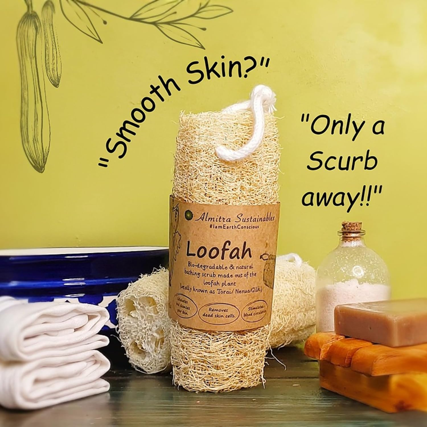 Almitra Sustainables Loofah Sponge &ndash; Natural Bathing Scrub Pack of 3 image number 1