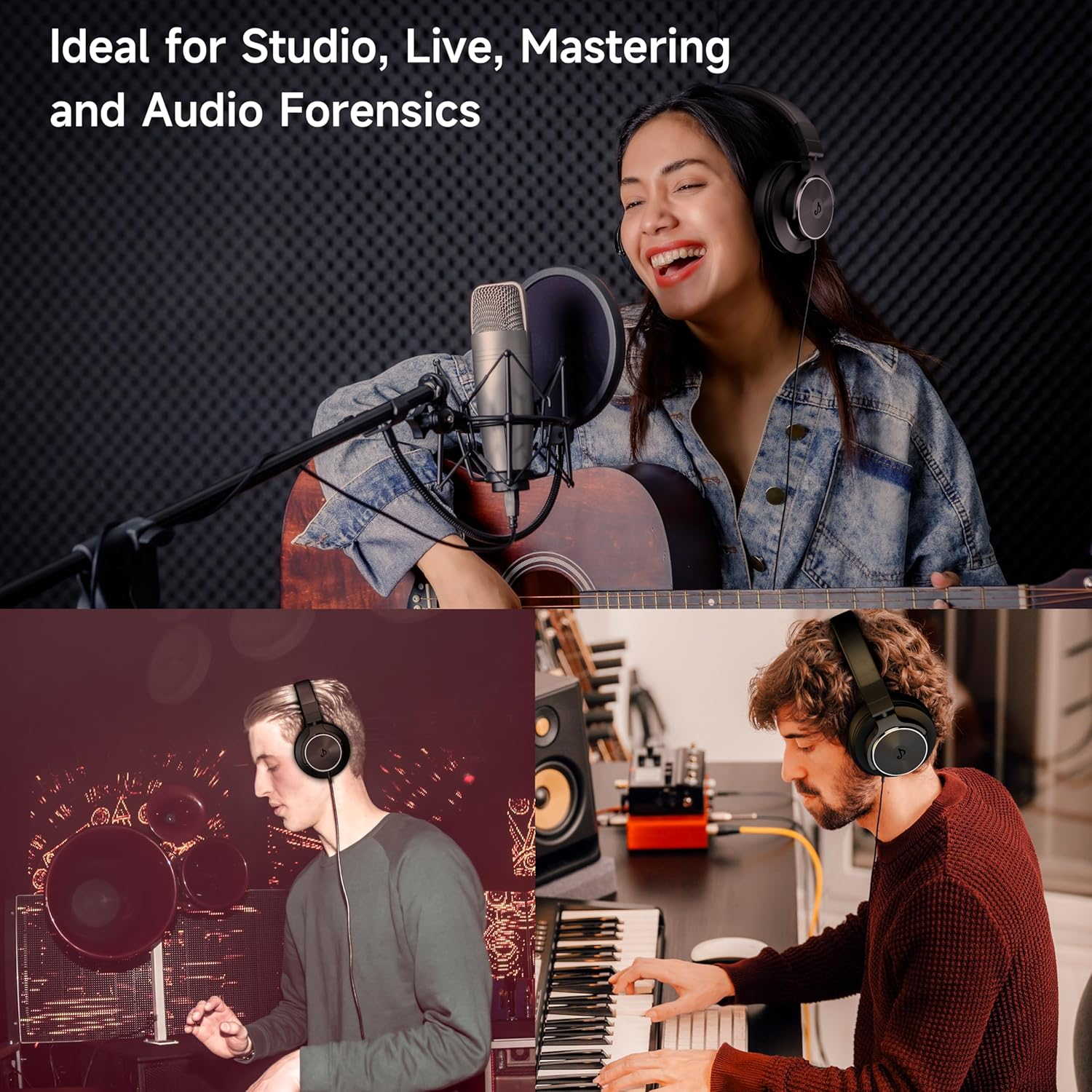 DJ Headphones over Ear Headphones Studio Monitor & Mixing DJ Stereo Headsets with 50Mm Neodymium Drivers and 1/4 to 3.5Mm Jack for AMP Computer Recording Podcast Keyboard Guitar Laptop (Black) image number 5