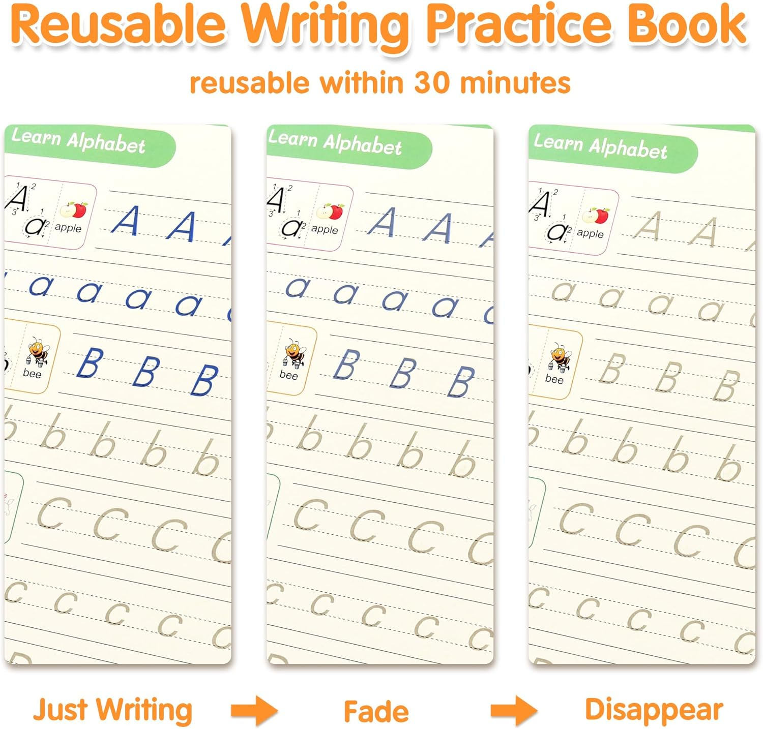 Large Magic Grooved Practice Copybook 5 Pack, Reusable Grooved Handwriting Workbook with Handwriting Aid Magic Pen, Learn to Write Number Letter Tracing for Kids 3-8 Preschool Calligraphy 10.2&times;7.3" image number 2