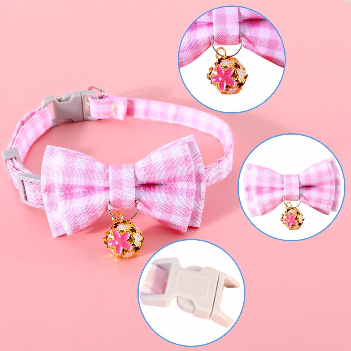 Ainvhh 4 PCS Cat Collar Summer Cat Collar with Removable Bow Ties, Cute Flower Plaid Kitten Collars with Bell, Quick Release Safe Buckle Adjustable Cat Kitten Collar for Kitty Adult Cats,Pet Supplies image number 1