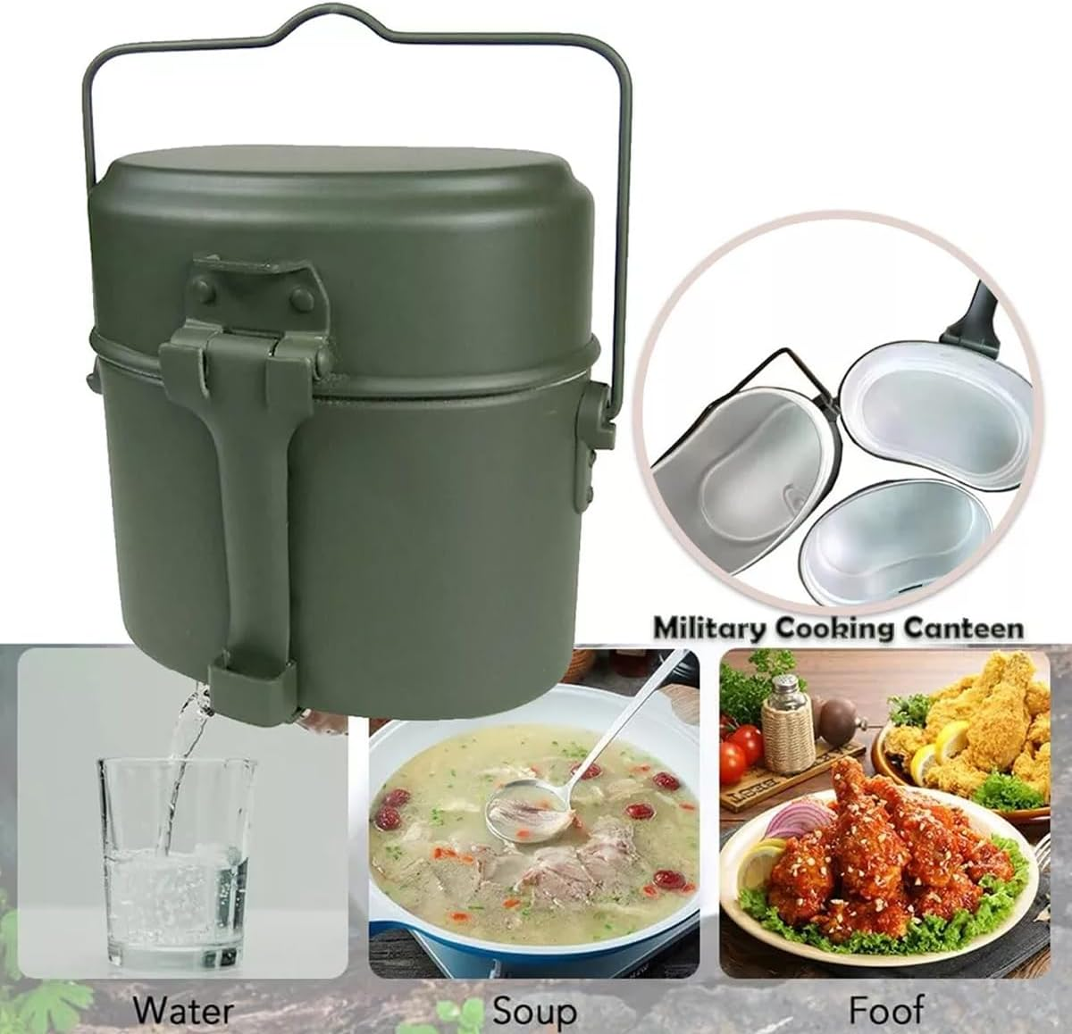 AIMALL German Style Folding Aluminium Mess Tin 6.89In Military Lunch Box Outdoor Camping Hiking Pot Multi-Functional Portable Cookware with Handle image number 1