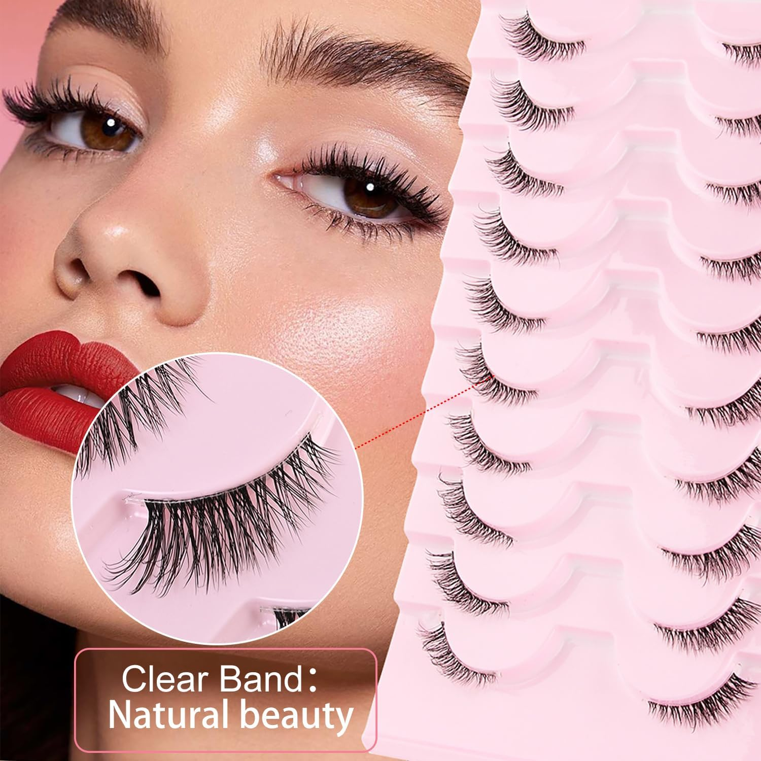YPYMOD 10 Pairs Half Eyelashes Natural Artificial Cat Eye Clear Band Half Cat Eye Fluffy False Natural Fake Lashes 18 Mm image number 6