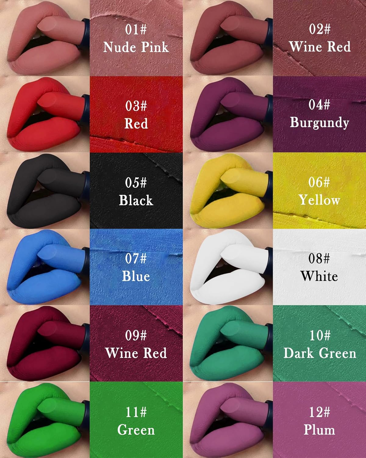 Matte Lipstick Plum, Silky Creamy Texture Lipsticks, Moisturising Lipstick for Cheeks Body Lips, Long-Lasting Moisture, Highly Pigmented Multi-Use Lip Makeup for Halloween 12 image number 2