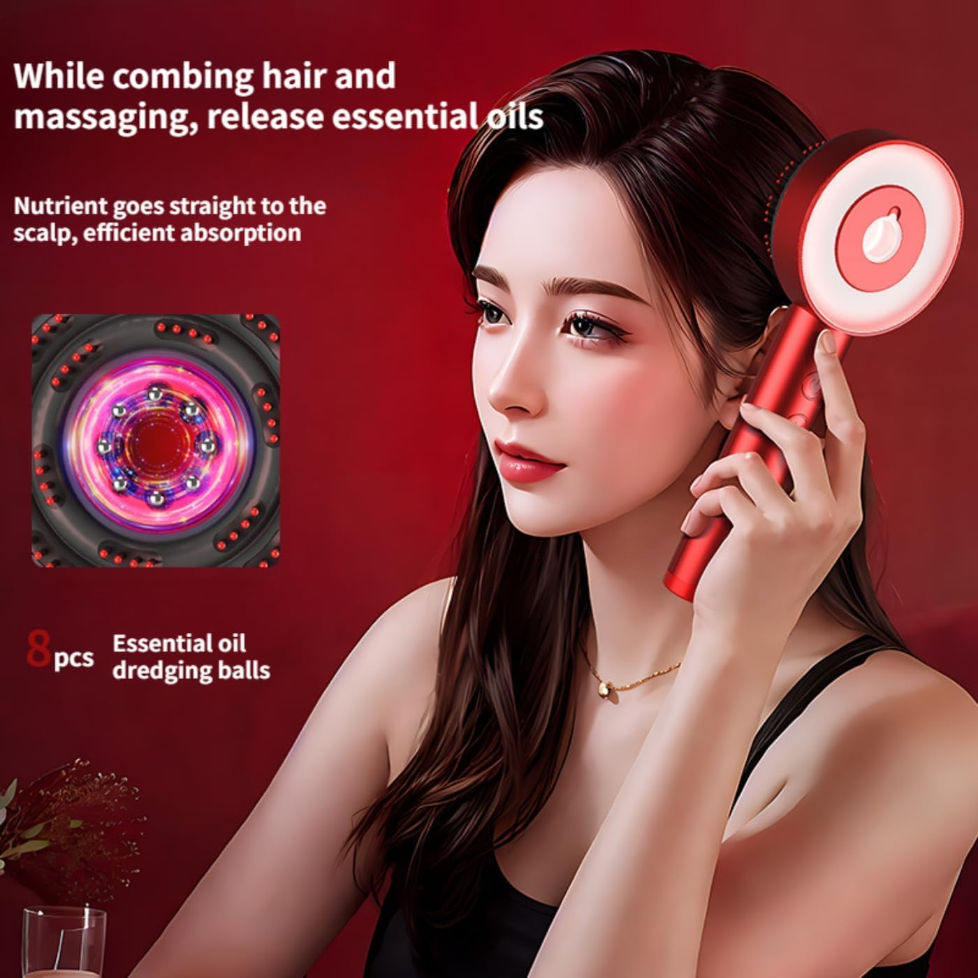 Scalp Rosemary Oil Massaging Brush - Red Light Therapy Brush for Scalp & Hair IPX7 Waterproof, Portable Hair Oil Applicator Brush, Hair Treatment Tool for Growth Serums (Red) image number 2