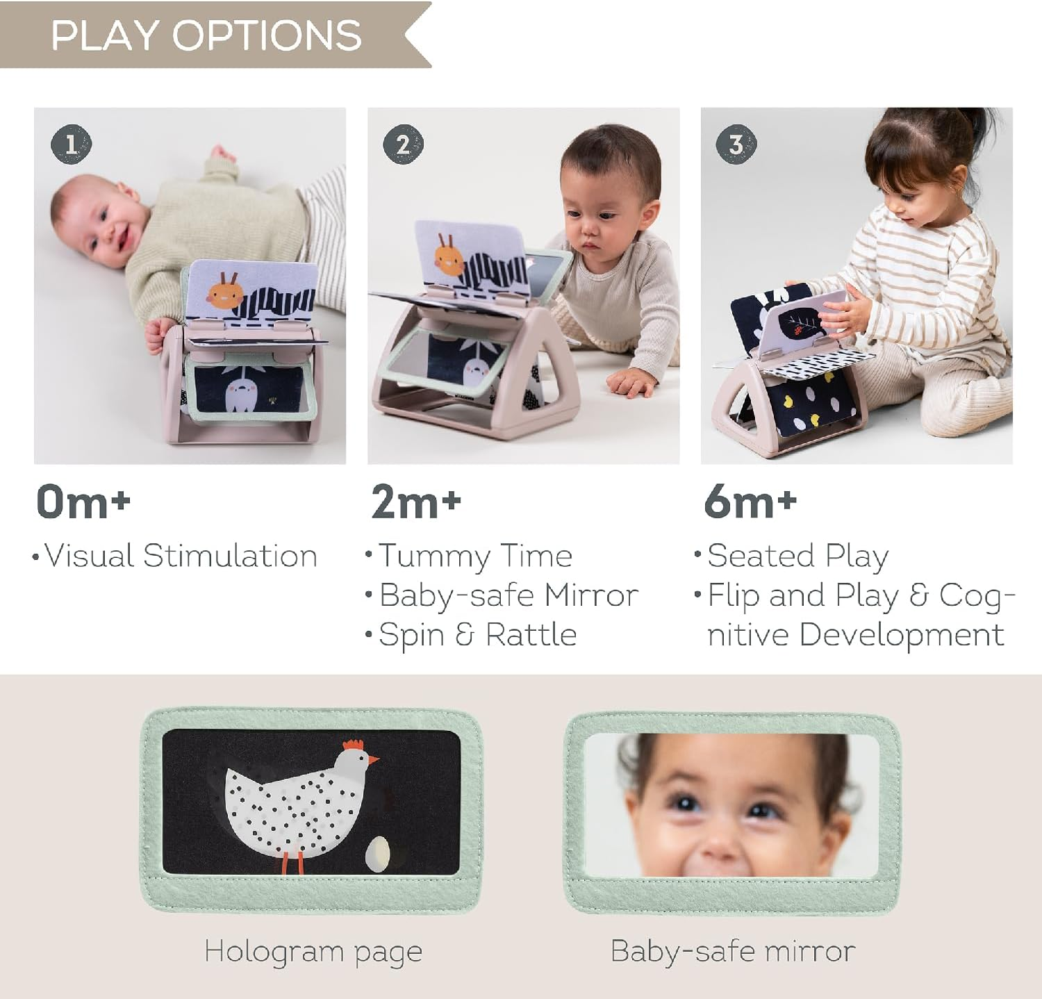 Taf Toys Black & White Rattling Spinning Book High Contrast Newborn Baby Toy 0-6, 6-12 Months with Mirror for Visual Stimulation, Tummy Time & Early Cognitive Development, Montessori Learning Activity image number 1