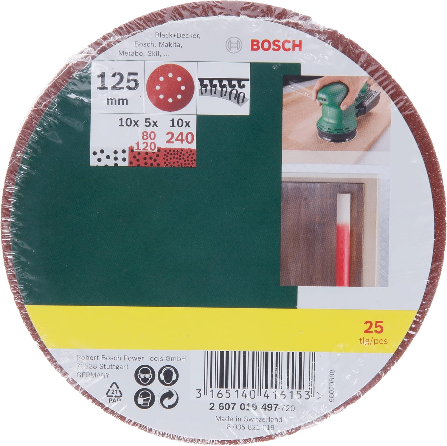 Bosch 25-Piece Sanding Sheet Set (&Oslash; 125Mm, Grit 80/120/240, Accessories for Random Orbital Sanders) image number 3