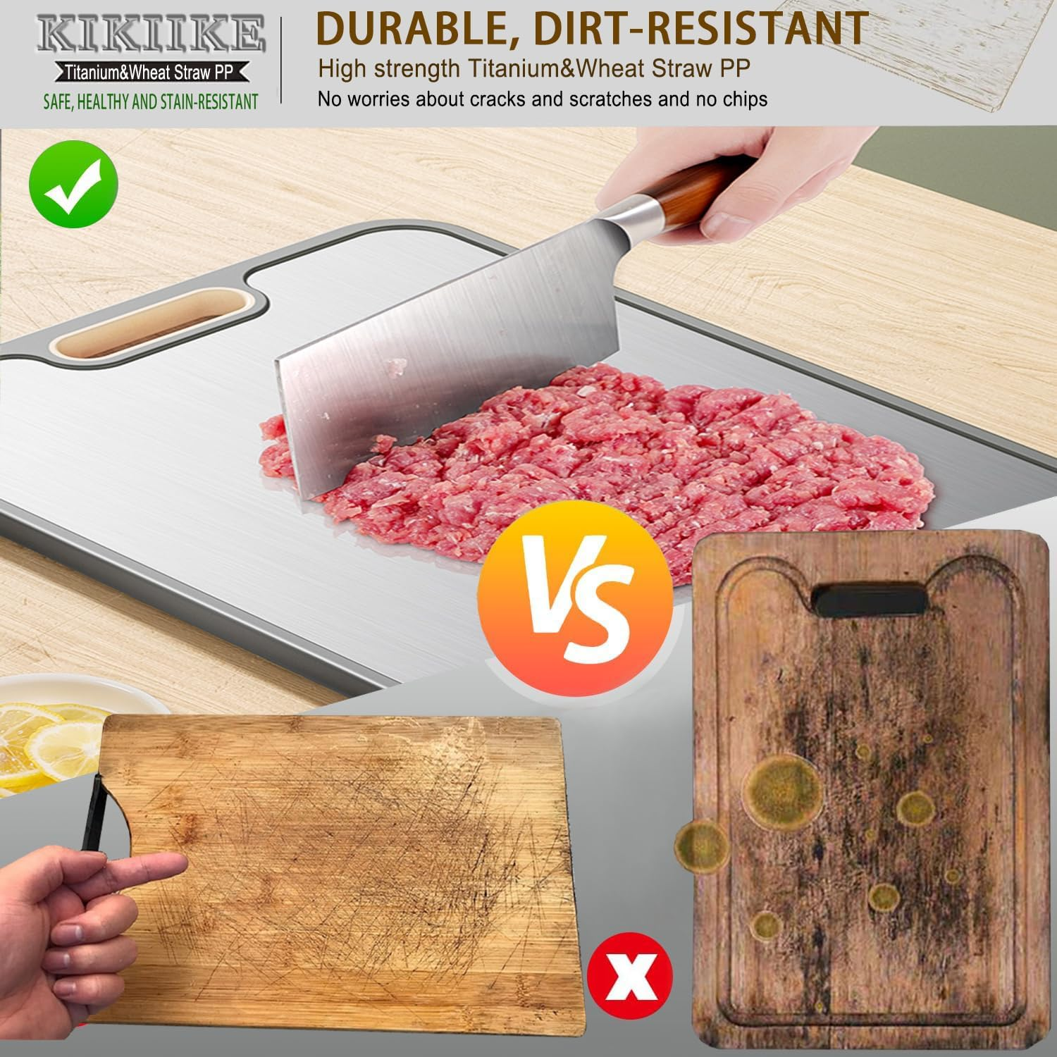 Titanium Cutting Board Double Sided,Pure Titanium Cutting Boards for Kitchen Double Sided Food Grade, Pure Titanium and Wheat Straw PP, Non-Stick Durable and Easy to Clean (Large) image number 5