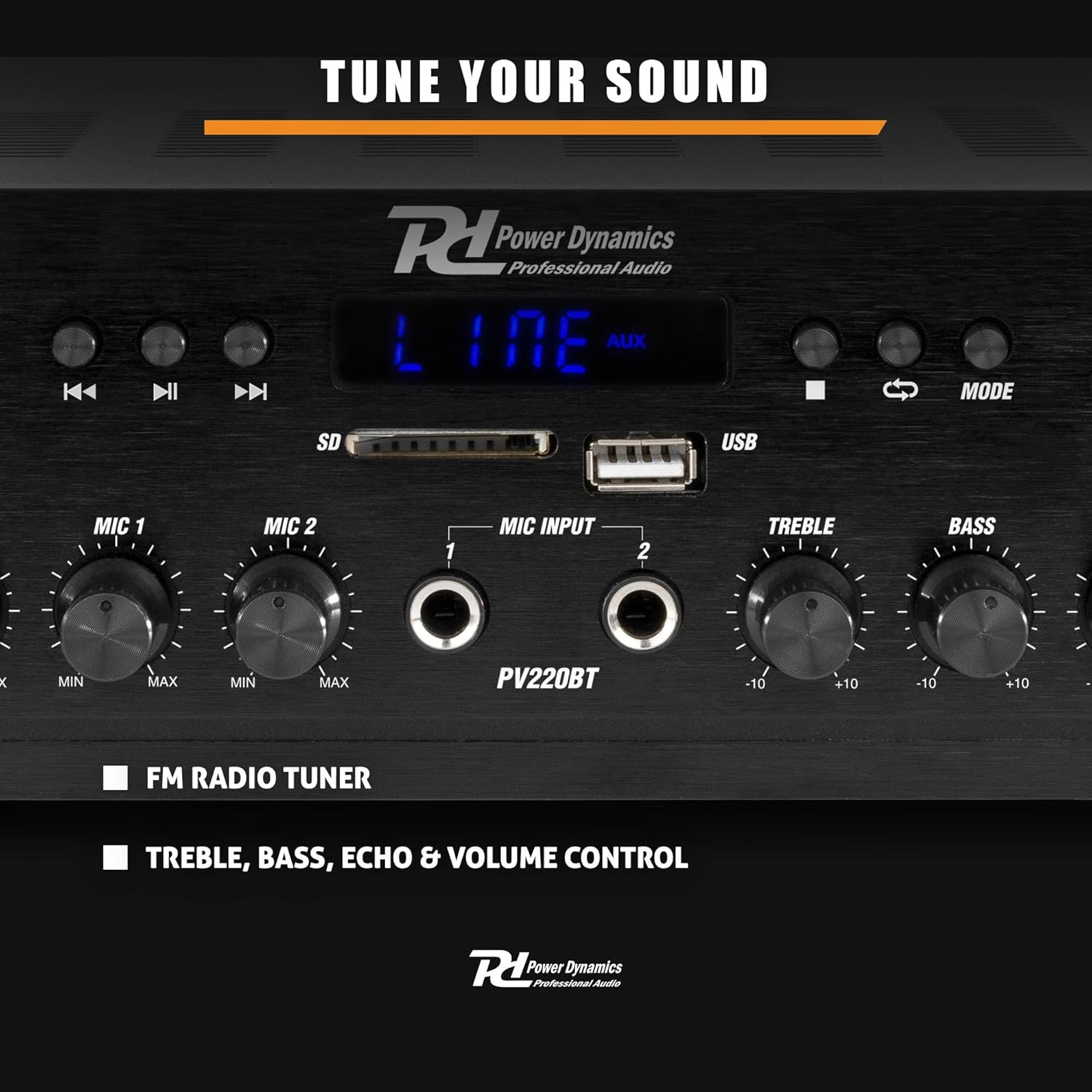 PD PV220BT Compact 2-Channel Audio Power Amp, Speaker Amp with High-Fidelity Sound, Mini Amplifier for Home Surround System, Bluetooth Stereo Amplifier, Home Stereo Amplifier, Hifi Stereo Amplifier image number 2