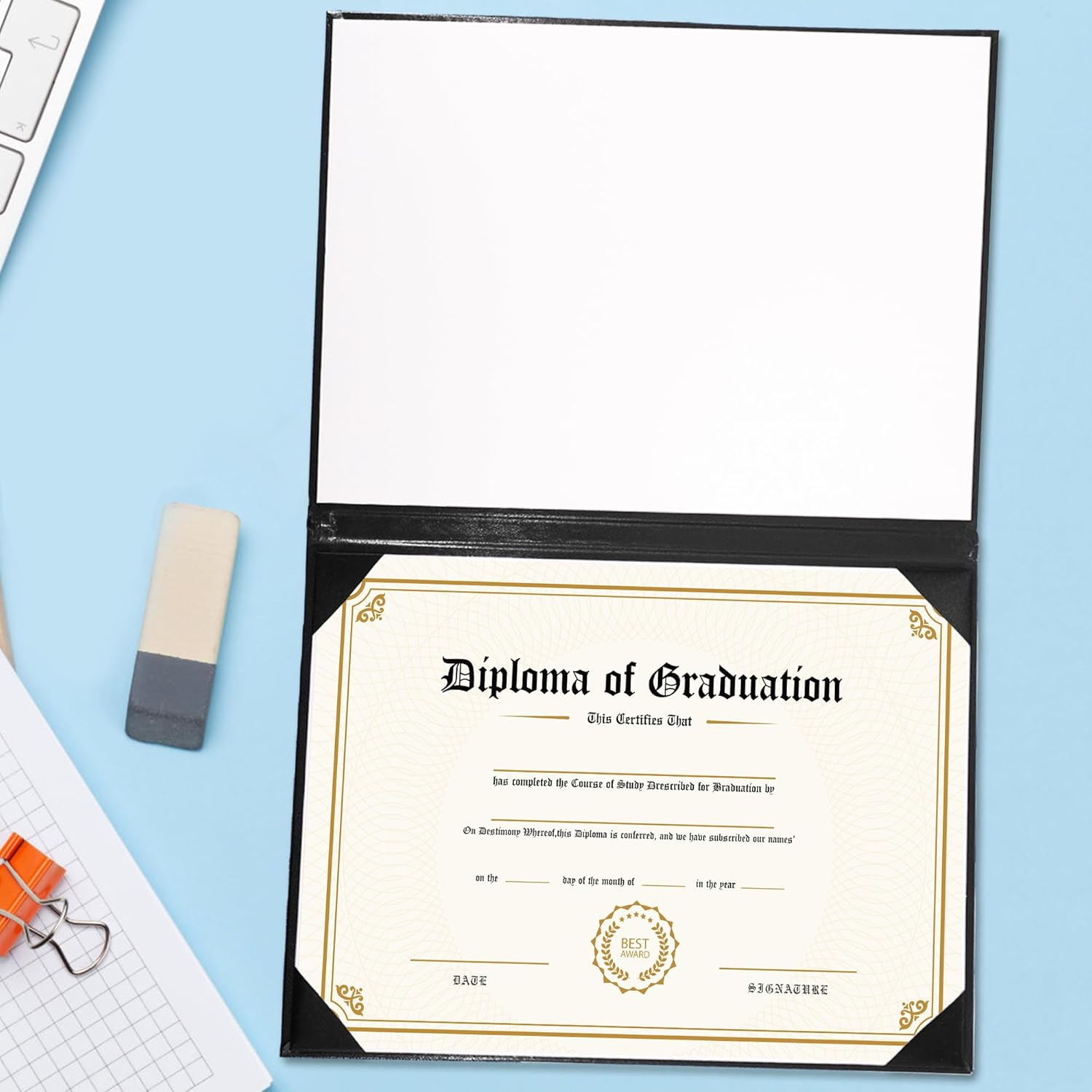 Graduationmall Diploma Cover Certificate Holder Graduation Covers for A4 Paper Classic Smooth Black 5Pcs image number 1