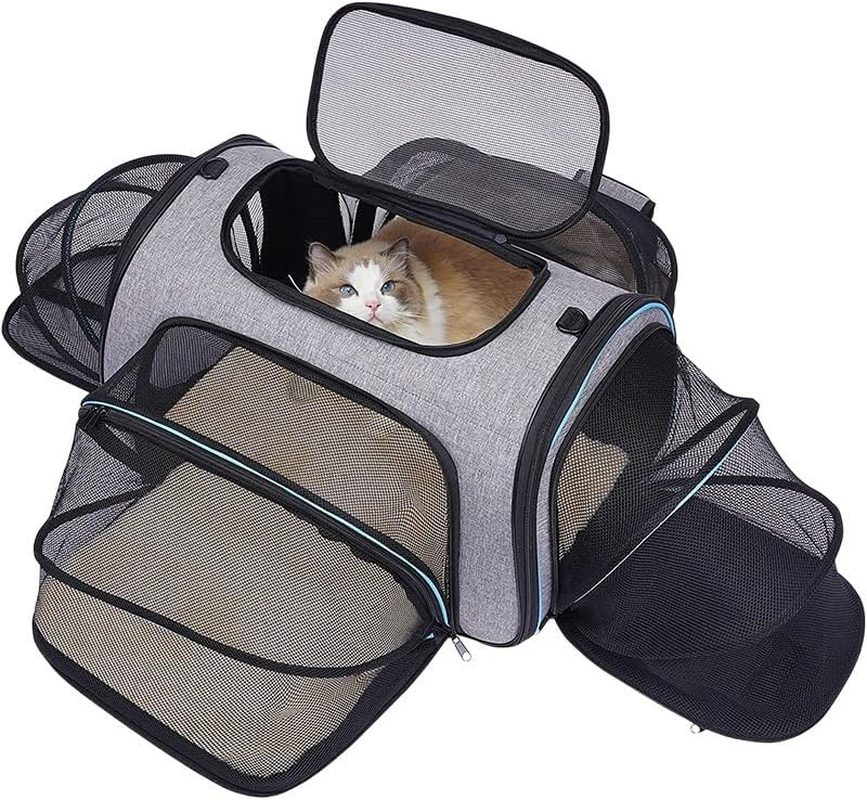 Cat Carrier, Airline Approved Pet Cat Carrier, 4 Sides Expandable Collapsible Pet Carrier, Soft-Sided Pet Cat Carriers Xlarge with Sherpa Pad, Travel Carriers for Cat Dog & Small Animals image number 2