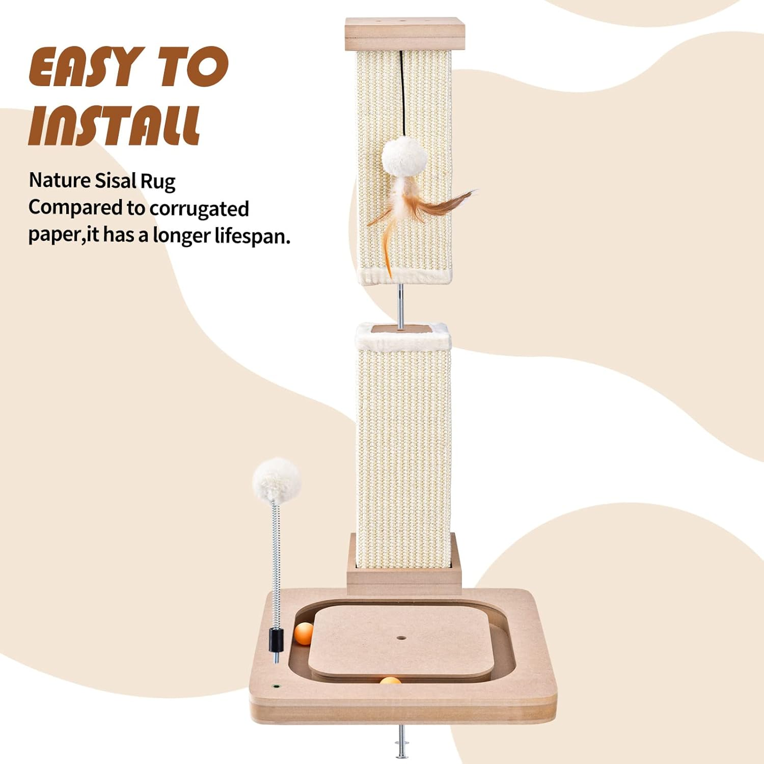 LIFLIX 27" Cat Scratching Post, Sisal Cat Scratcher with Interactive Tracking Balls and Hanging Balls, Vertical Scratching Posts for Indoor Cats and Kittens