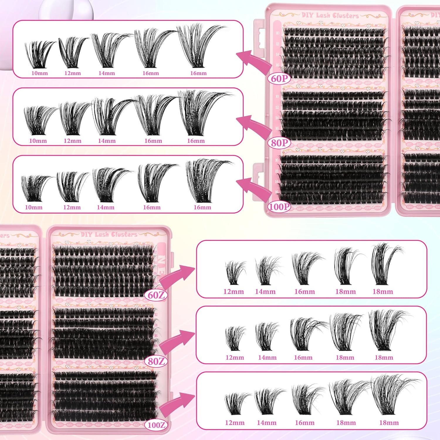 Gmagictobo False Eyelashes Extensions Volume Fluffy 590 Pcs DIY Eyelash Seal and Join Eyelash Tweezers Black image number 4