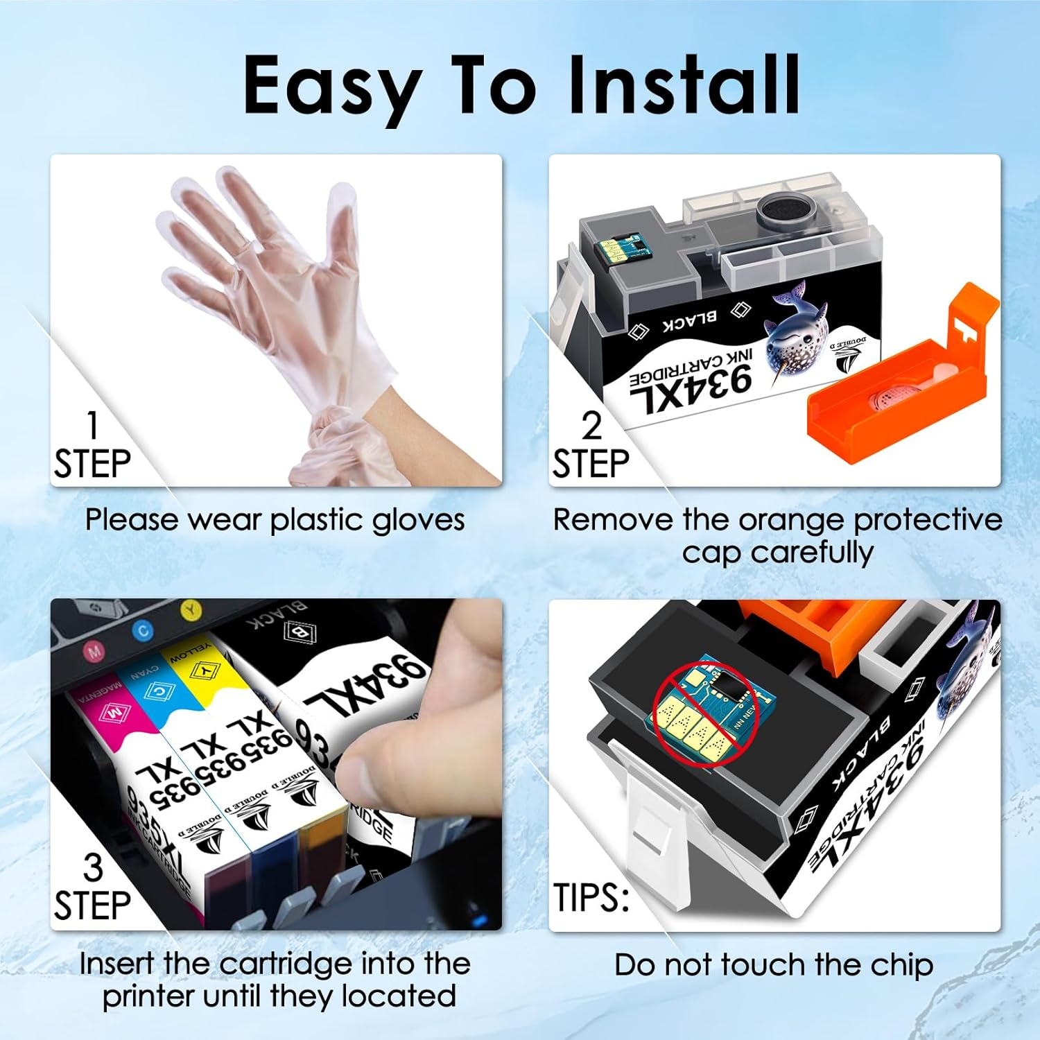 Double D (TM) 934XL 935XL Compatible Ink Cartridges, Replacement for HP 934XL 935XL Use with HP Officejet Pro 6830 6230 6835 6812 6815 6820 6220 Printers (1 Black,1 Cyan,1 Magenta,1 Yellow) 1Set image number 3