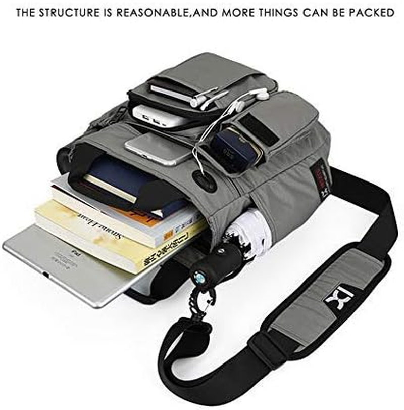 Mens Shoulder Bag,Multi-Functional Crossbody Messenger Bag Business Satchel Sling Travel Ipad Documents Briefcase (Grey) image number 4