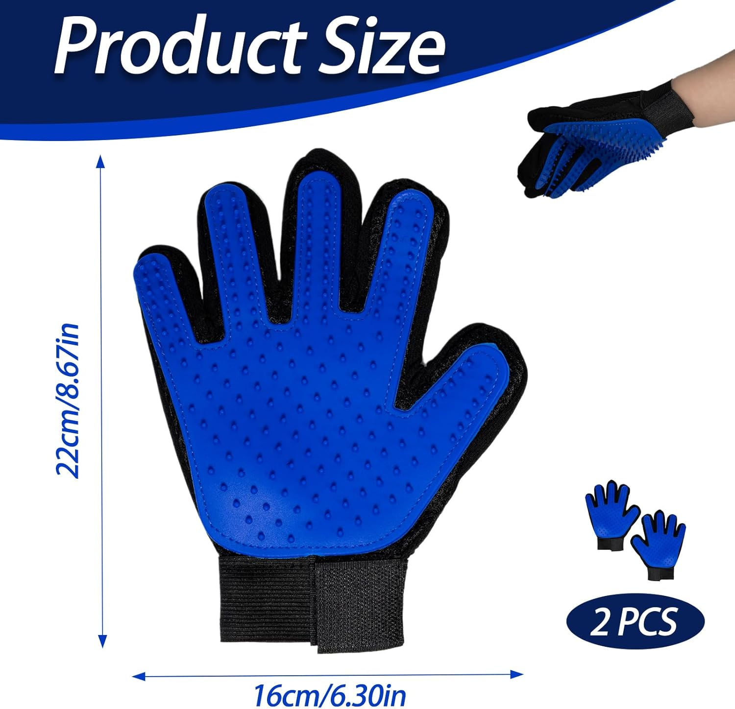 2 Pcs Large Cat Hair Remover Glove for Cats Dogs, Pet Hair Remover Gloves for Cat Grooming Dog Deshedding Home Cleaning, Cats Grooming Bush for Pets Owner or Multi-Pet Household (Blue) image number 5
