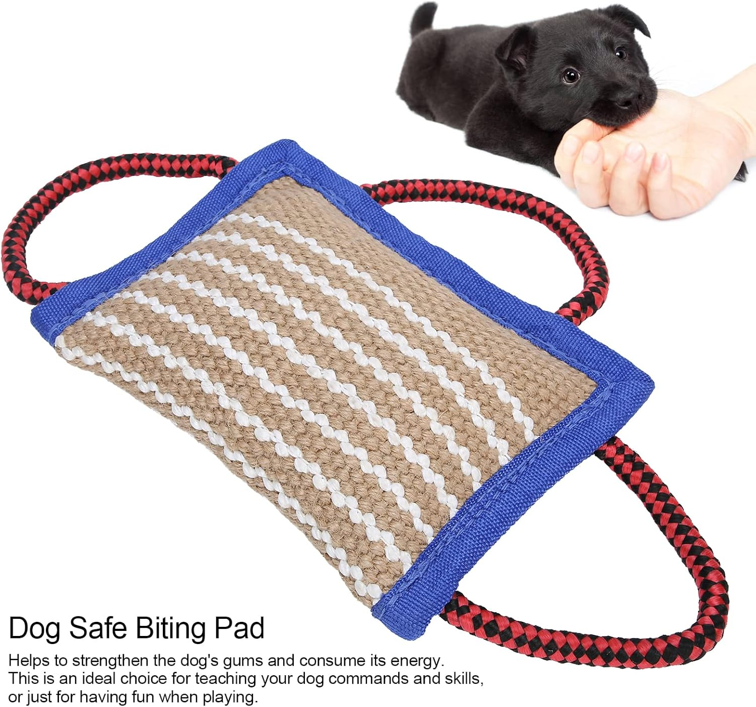 Dog Training Bite Pillow, Linen Tough Dog Tug Toy with 3 Durable Handles, Tough Puppy Training Tug Toy Dog Bite Pillow Dog Bite Sleeves for Medium to Large Dogs Playing image number 4