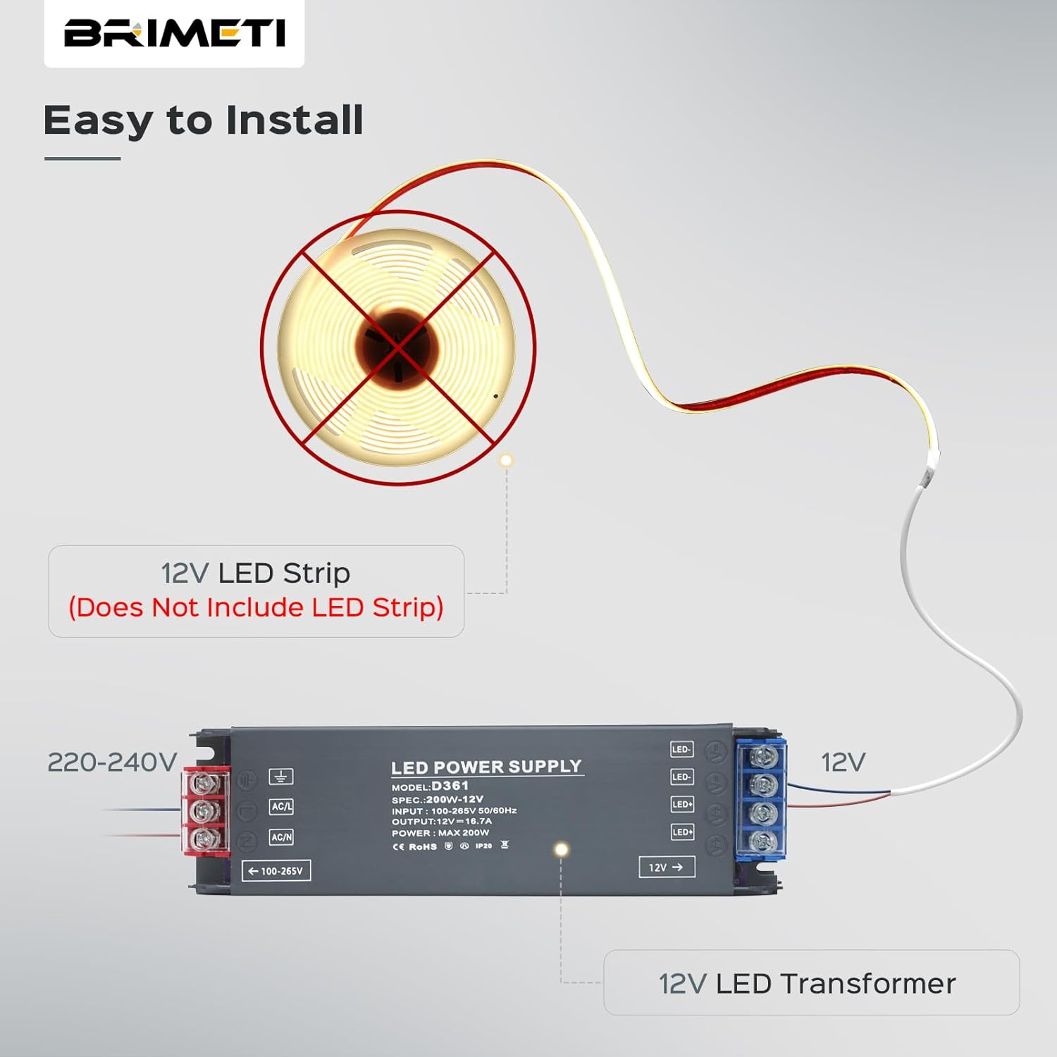 LED Driver 12V 400W, BRIMETI LED Transformer Slim LED Power Supply 33.3A Adapter AC 240V to 12V DC Low Voltage, Constant Voltage, Suitable for LED Light Strip image number 5