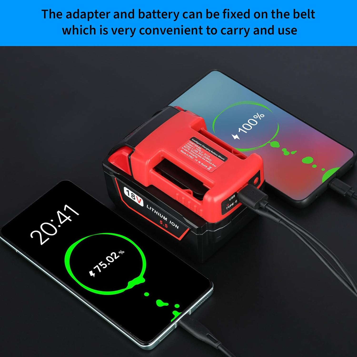 2-Pack USB Charger Adapter for Milwaukee M18 Battery, Battery Charger with USB and Type-C Charging Port for MIL18V MAX Lithium Battery image number 1