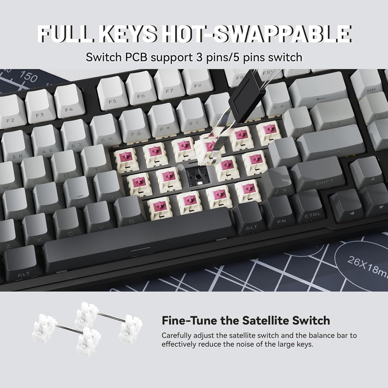 ATTACK SHARK X98 Wireless Mechanical Keyboard with Numpad,Gasket Mount Hot-Swap Pre-Lubed Linear Switch,Bt 5.0/2.4G/Wired,Rgb Backlit Computer Gaming Keyboards for Pc/Tablet/Ps5/Xbox-Moonlight image number 2