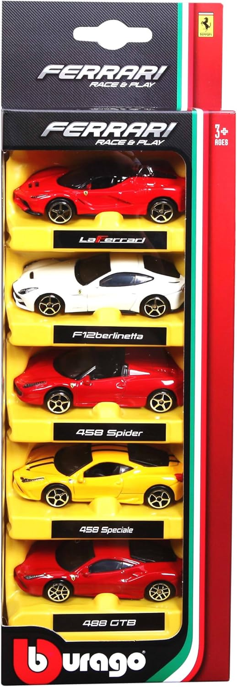 Bburago B18-56105 1:64 Ferrari Race and Play 5 Vehicle Pack, Assorted Colours image number 1