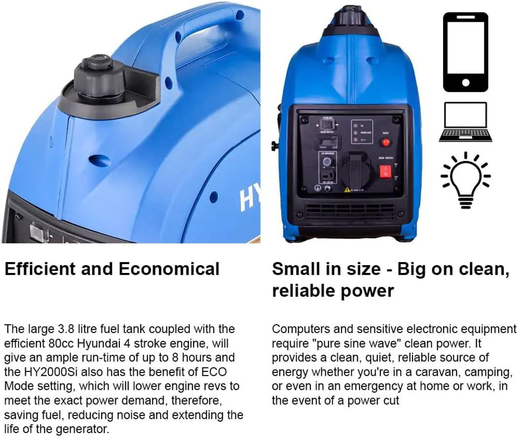 Hyundai Power 2000W Portable Petrol Inverter Generator image number 2
