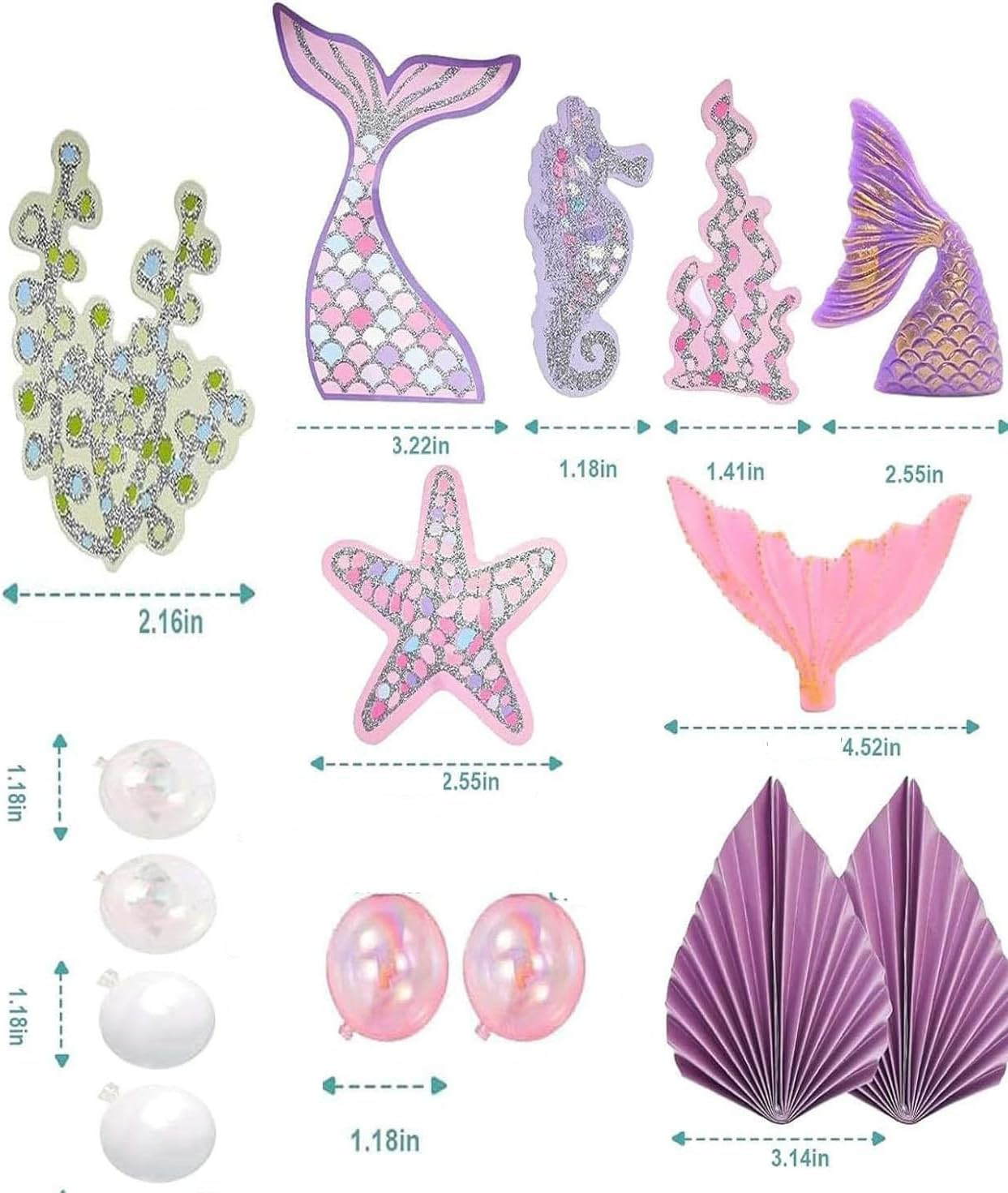 Limcryspp 22-Piece Marine-Themed Mermaid Cake Flag Set, Including Mermaid Tails, Starfish, Shells and Bubbles, Is Suitable for Baby Parties and Birthday Party Decorations image number 3
