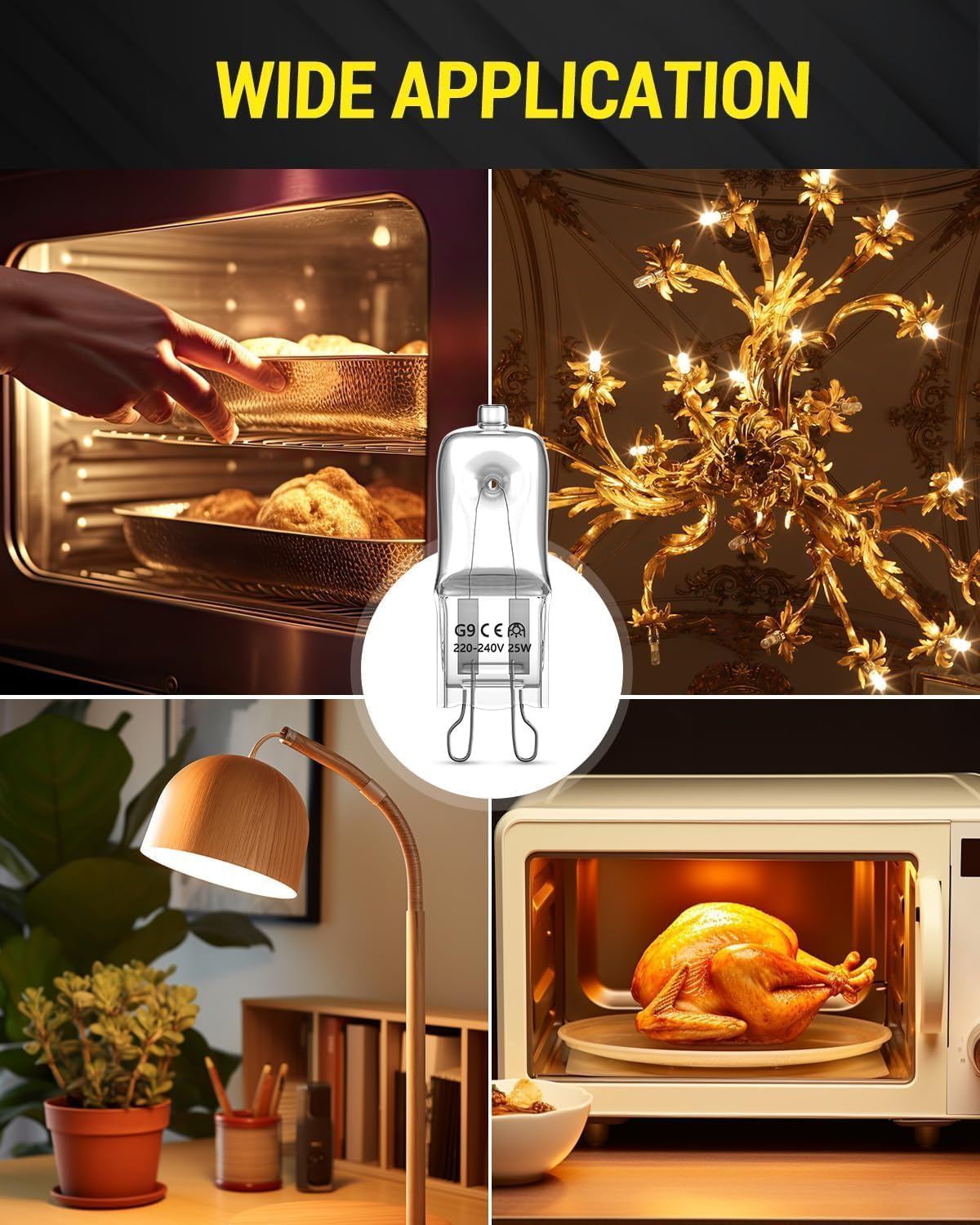 Doright 2 X G9 Halogen Oven Bulbs 25W 300℃ Heat Tolerant 230V Warm White 2700K Dimmable for Neff/Aeg/Smeg/Zanussi/Bosch Ovens, Microwaves and Cooker Light Bulbs, Wax Melt Burners, Salt Lamp image number 3