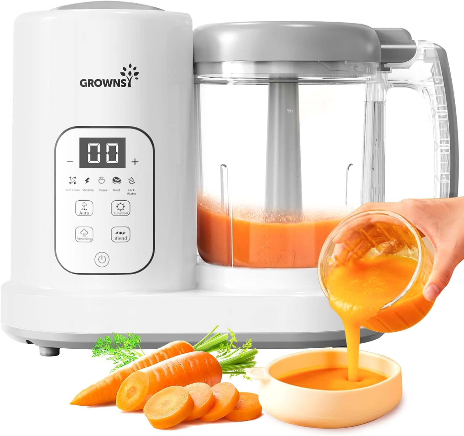 GROWNSY Baby Food Maker | Baby Food Processor | All-In-One Baby Food Puree Blender Steamer Grinder Mills Machine Auto Cooking & Grinding with Self Cleans Touch Screen LCD Display, BPA Free image number 5