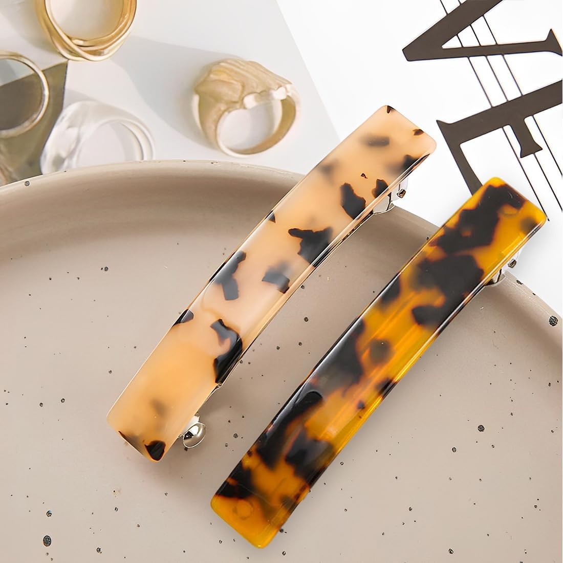 FMYODWU Pack of 2 Women'S Hair Clips, French Hair Clips, Vintage Hair Accessories, Hair Clips, Automatic Tortoiseshell Hair Clips, Thick Hair Clips, French Vintage Hair Clips image number 5
