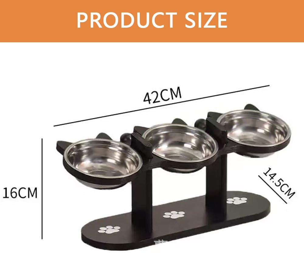 Elevated Cat Bowls with Stand &ndash; 15&deg; Tilted Raised Cat Food and Water Bowls for Indoor Cats & Small Pets, Adjustable Height Bamboo Shelf with Non-Slip Base image number 3