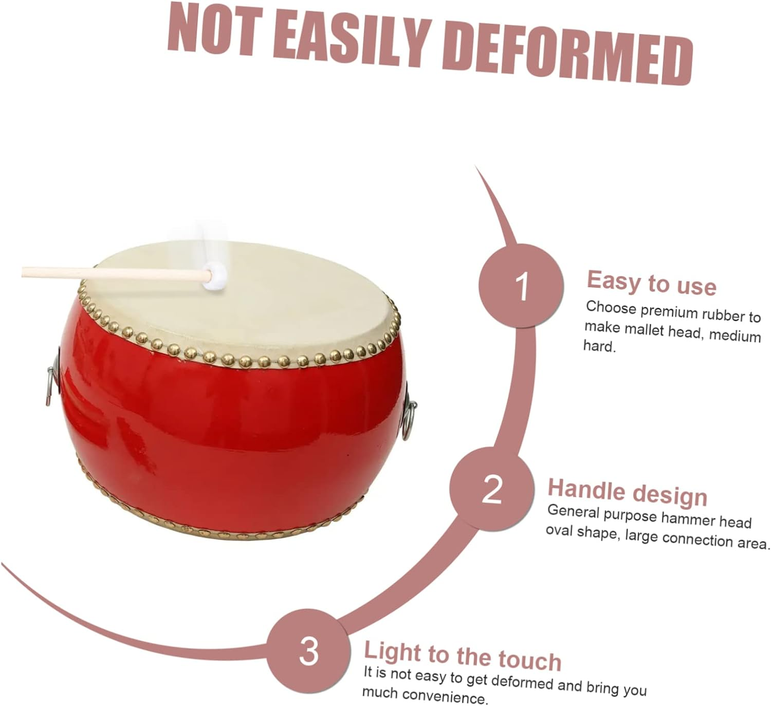 Wooden Handle Rubber Head Gong Mallets Small Size Percussion Gong Parts Pair for Musical Instrument Accessories Performance and Practice image number 2