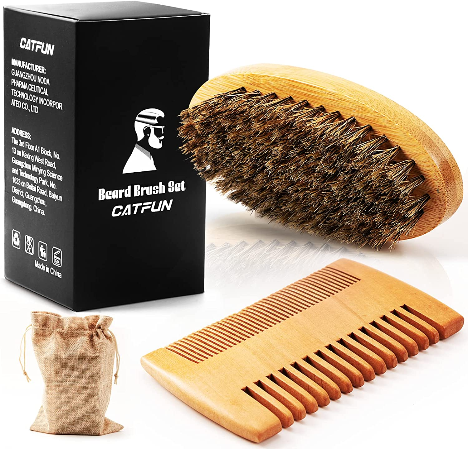 Beard Comb & Beard Brush Set for Men - Natural Boar Bristle Brush, Dual Action Wood Comb, and Travel Bag image number 2
