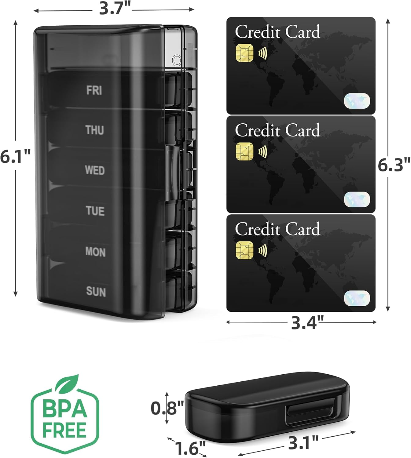 PULIV Pill Organizer with Large Capacity, Dual Protection Pill Box 7 Day, Arthritis Friendly Pill Case Easy to Open, Weekly Medicine Organizer for Vitamins, Medications, Fish Oils, Supplements (Black) image number 1