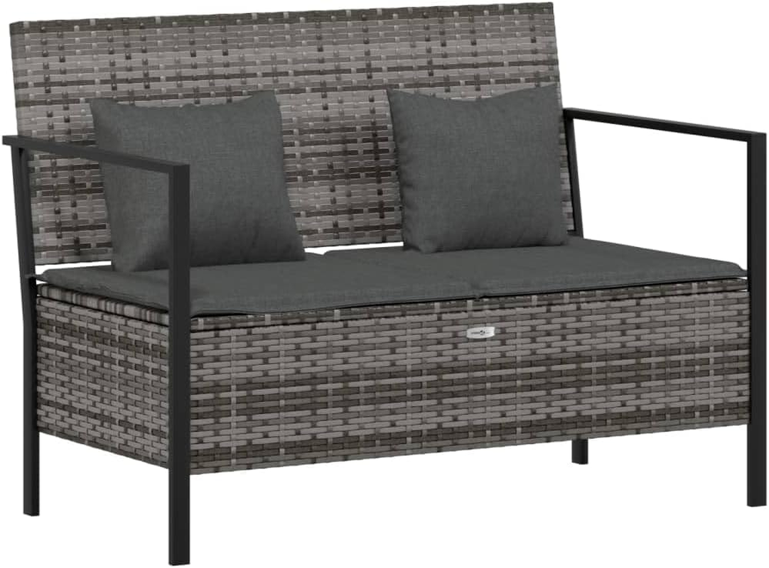 Vidaxl Comfortable 2-Seater Garden Bench with Cushions & Storage Compartment - Weather Resistant Pe/Poly Rattan in Grey - Sturdy Steel Frame -Modern Patio Furniture