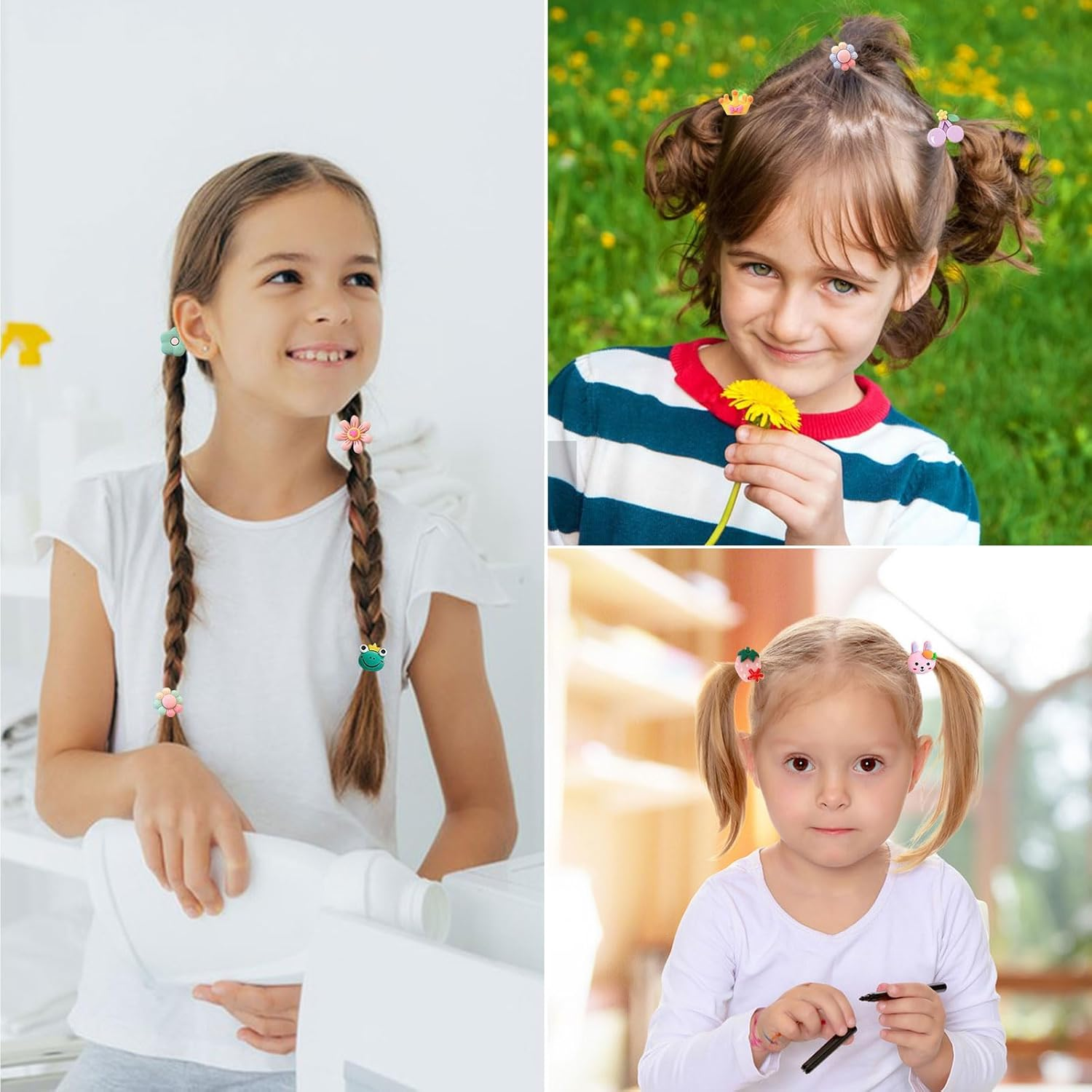 Baby Girls Hair Ties, 60 Pcs Cute Cartoon Elastic Hair Bands Ponytail Holders Animals Flower Multicolor Hair Bobbles Hair Accessories for Girls Infants Toddlers Kids Children (Multi-Colored B) image number 5