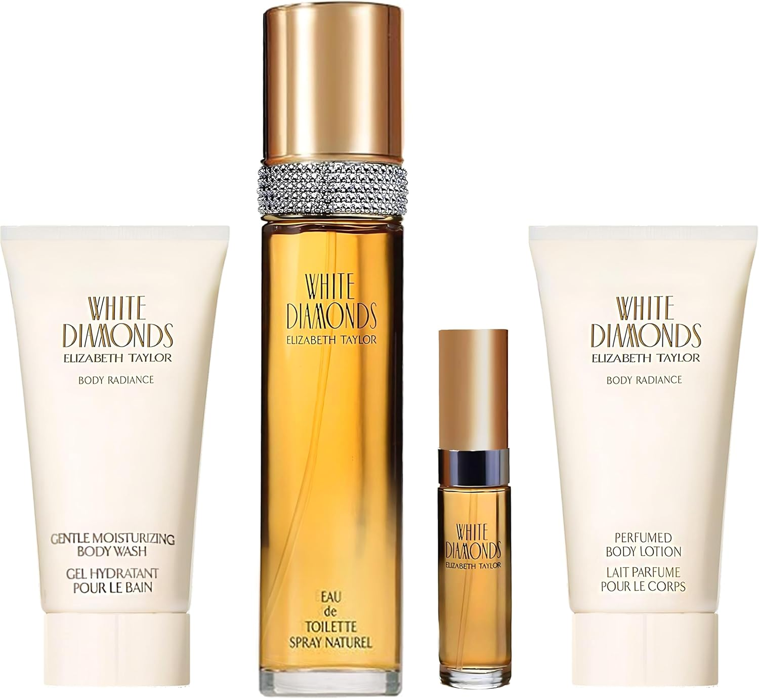 Elizabeth Taylor White Diamonds 4 Pc. Gift Set (Eau De Toilette Spray 3.3 Oz & 0.33 Oz + Perfumed Body Lotion 3.3 Oz + Gentle Moisturizing Body Wash 3.3 Oz) for Women by Elizabeth Taylor, 98 Ml image number 1