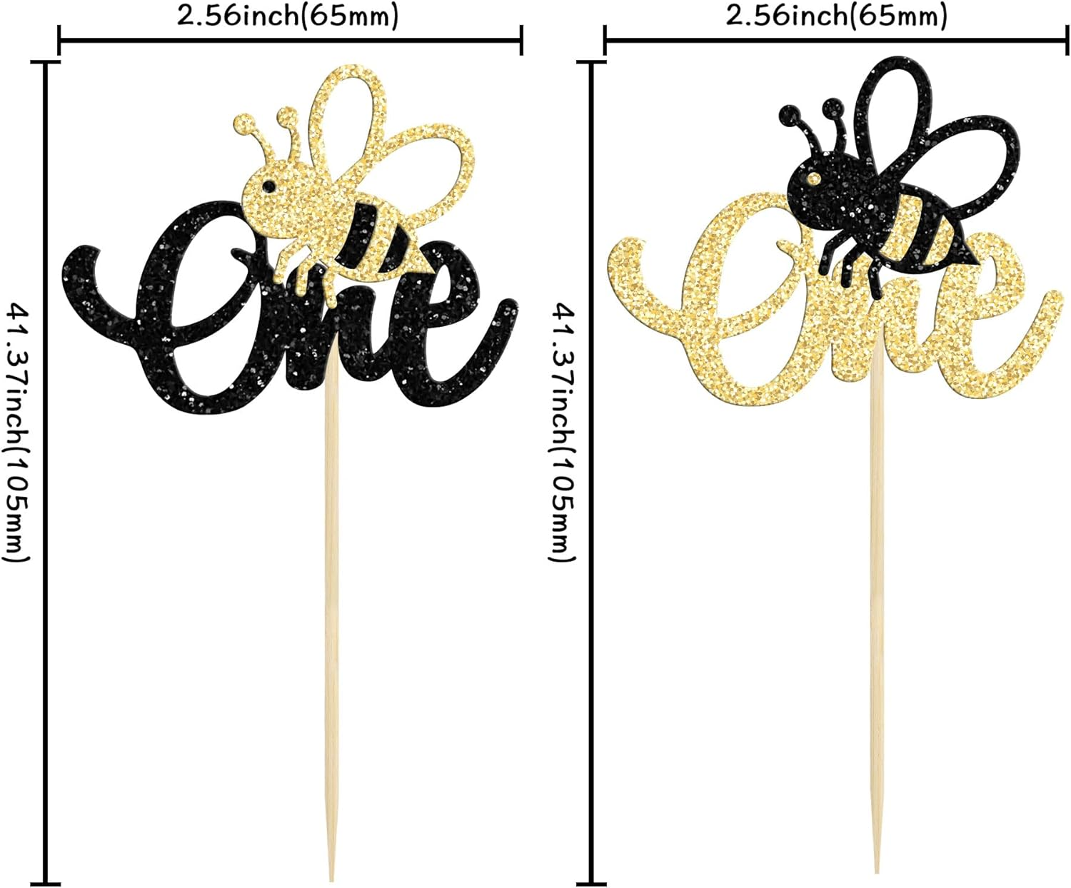 24Pcs Bumble Bee One Cupcake Toppers Glitter 1St Birthday Party Cupcake Picks Decorations for Bee Theme Baby Shower Kids First Birthday Party Supplies image number 4