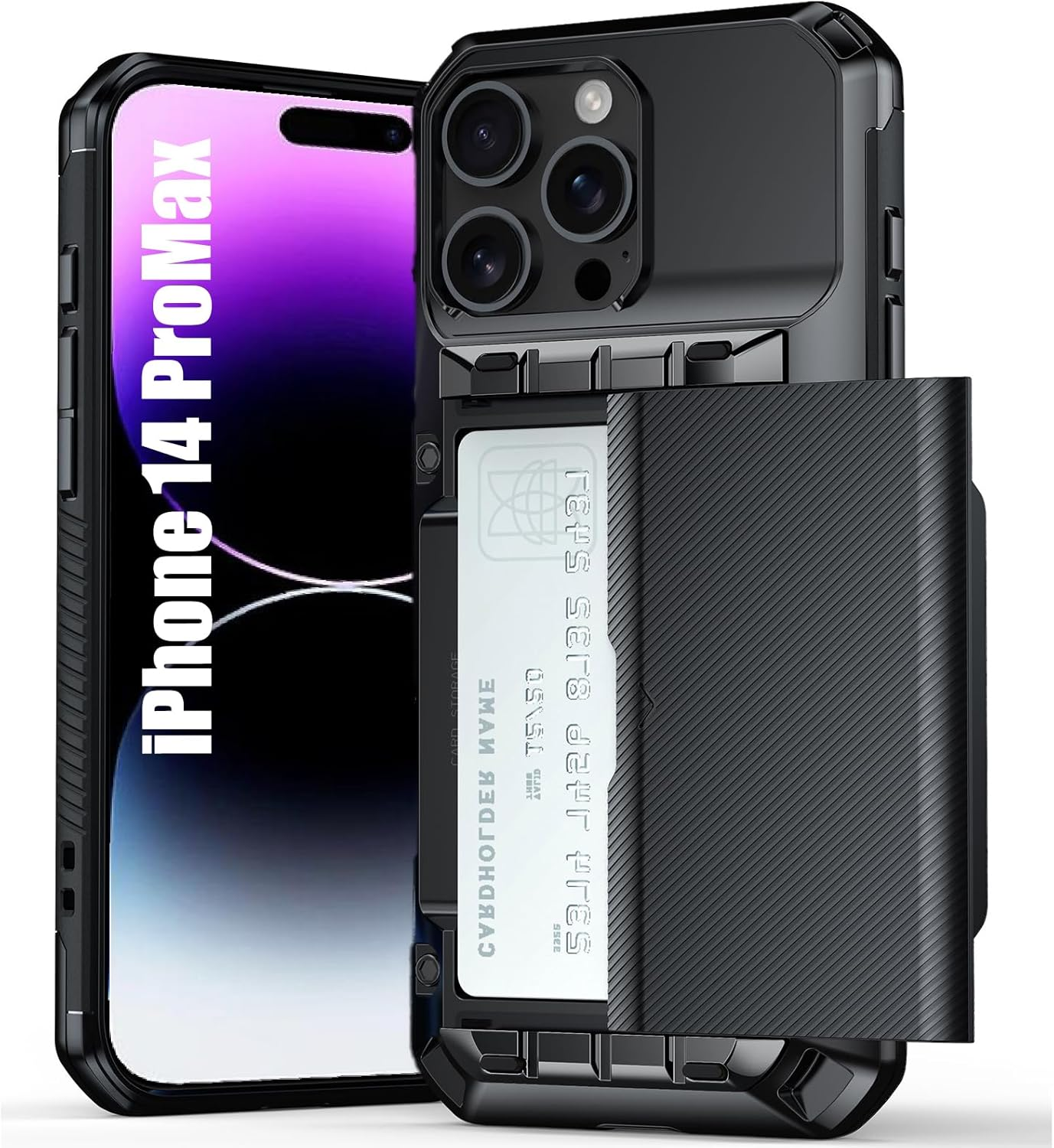 Lumobrilla Wallet for Iphone 14 Pro Max Case with Card Holder[Store 4 Cards][Military-Grade Protective] Anti-Slip Shockproof Cover Hidden Card Slot Heavy Duty Phone Case for Iphone 14 Pro Max,Black image number 5