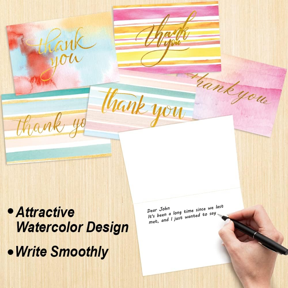 48 All Occasion Thank You Cards with Envelopes, Assorted Blank Note Cards, 6 Watercolor Design, 4X6 Inches Blank Stationary Thank You Cards with Envelopes Set image number 4