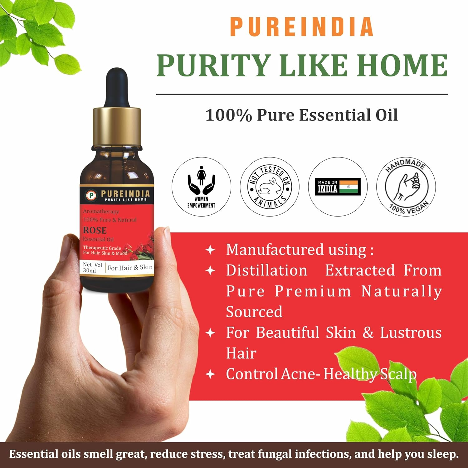 Pureindia Combo Rose & Lavender Essential Oil for Hair Growth, Hair Fall Control and Nourishment, Skin Care, 100% Pure, Natural, Undiluted | 30Ml image number 4