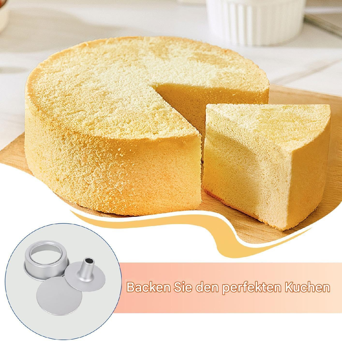Chiffon Cake Pan - round Shape, Loose Bottom Tray | Baking Pan with Non-Stick Cupcake, Lightweight Cake Mould, Aluminium round Bakeware for Kitchen Oven, Cheesecake Cans, Pastry Bread Tool image number 2