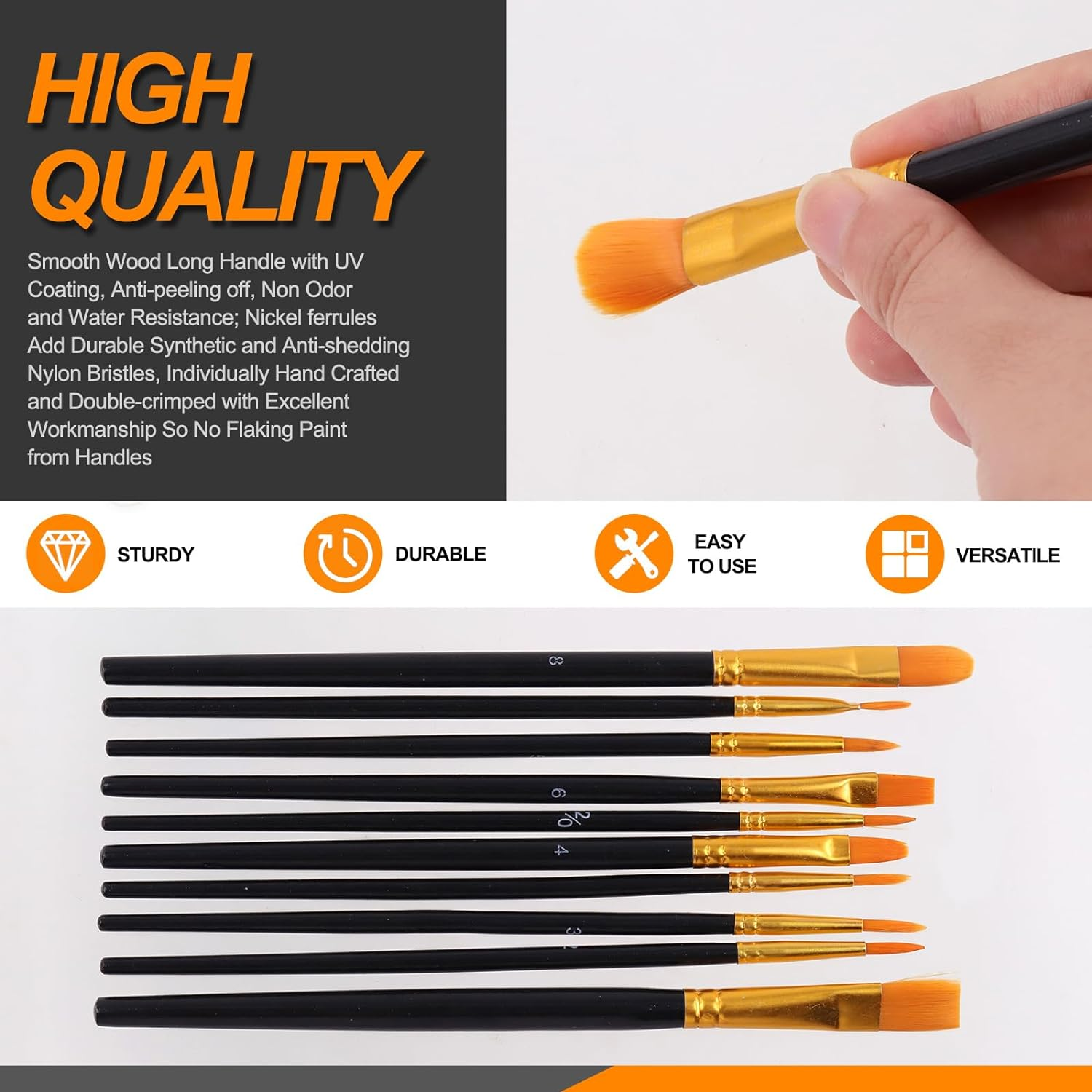 Rustark 20Pcs Pearlescent Paint Brush Set Professional Watercolor Brushes round Pointed Tip Nylon Hair Artists Paintbrushes Watercolor for Oil Acrylic Miniature Detailing Painting, Black image number 6