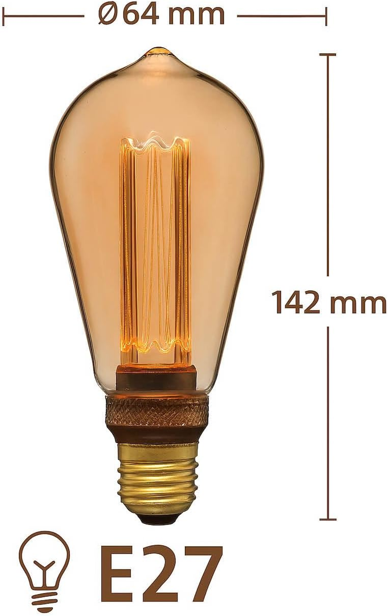 Greenandco Vintage Style Edison Decorative LED Bulb | 1800K Extra Warm White | 320&deg; | 230V | No Flicker | E27 ST64 | Gold | 4W 200Lm | Non-Dimmable image number 4