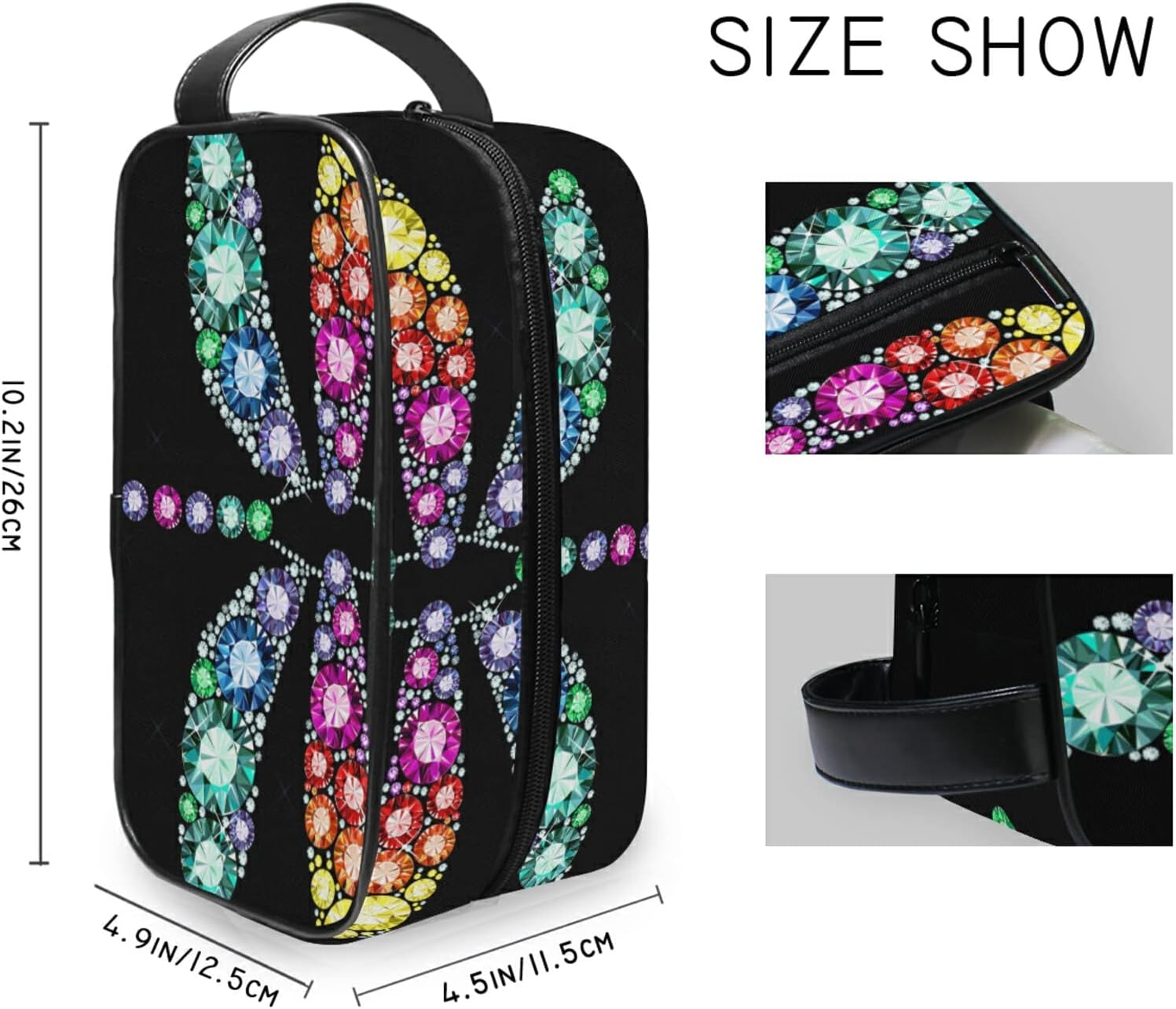 Toiletry Bag Unisex Cosmetic Bag Dragonfly Travel Organizer PU Leather Travel Cosmetic Case, Dragonfly, One Size - Dragonfly image number 2