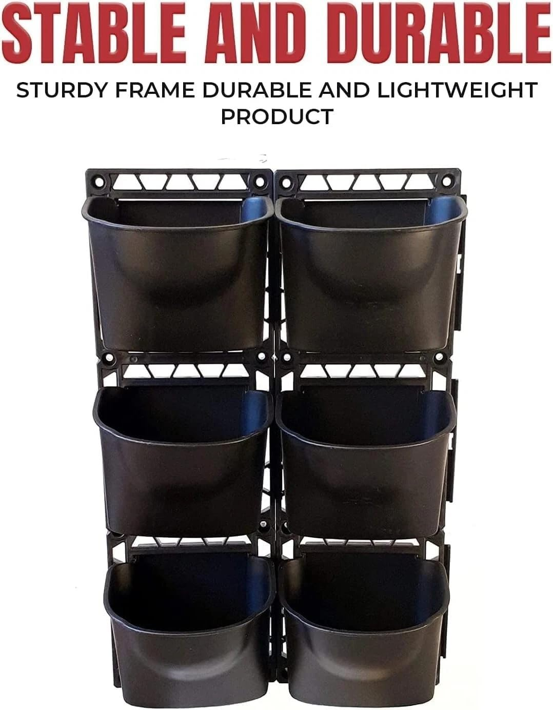 Wall Mounted Garden Planter Kit - Vertical Wall Planter with 6 Plastic Hanging Plant Pots, Space Saving Indoor Outdoor Herbs Flowerpot for Office Garden Balcony and Home Decor - (Black) image number 5