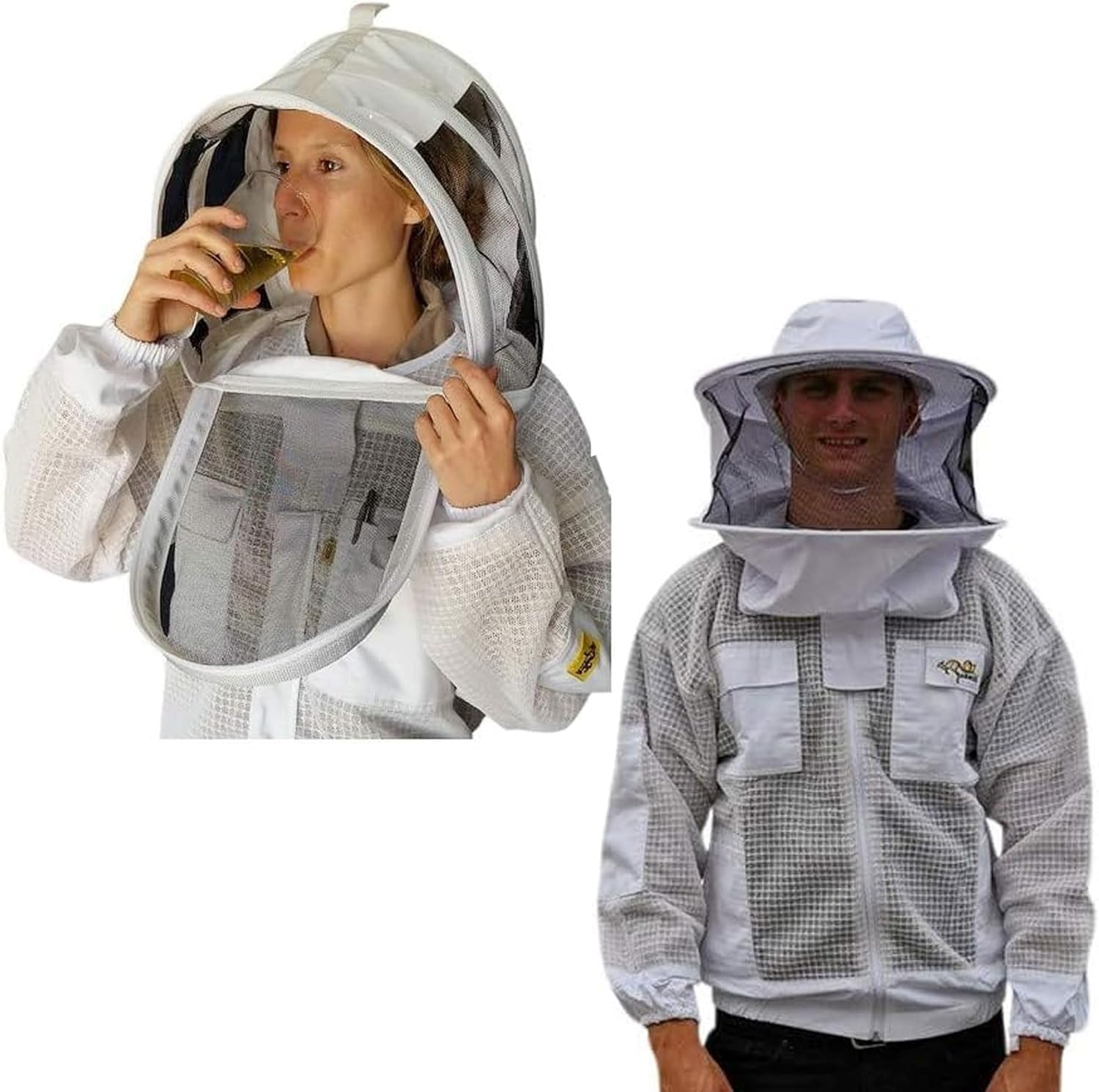 Beekeeping Jacket 3 Layer Ventilated Beekeeper Costume with 2 Hoods Fencing & round Brim Hat (Xx-Large) image number 6