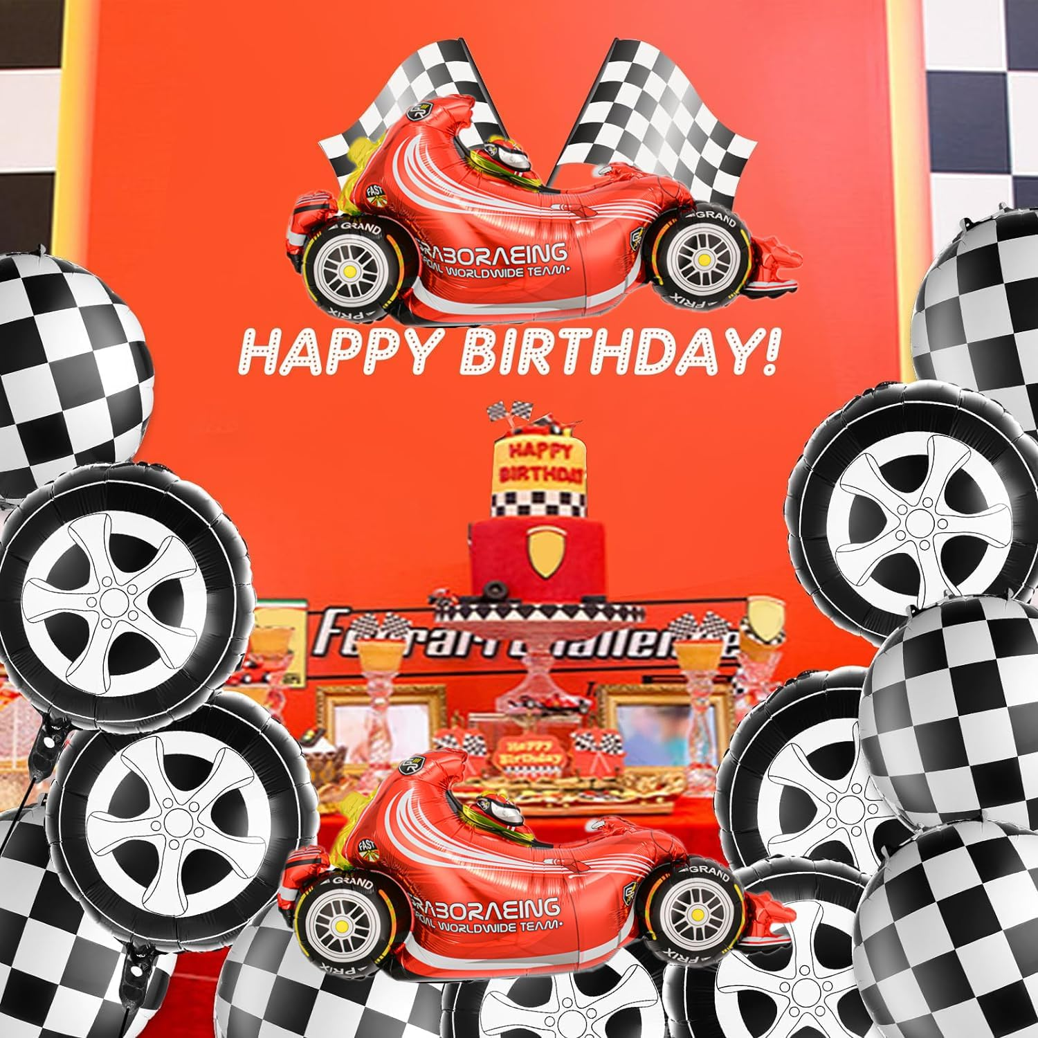 14PCS Race Car Balloons Tire Balloon Car Wheel Balloons Baby Shower Two Fast Speedy Race Car Themed Birthday Party Decor Supplies image number 2